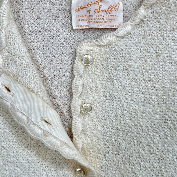 Shoulderoze of‎ Souffle Mohair Fine Wool Button Up Cardigan Cream Beldoch Popper - Picture 3 of 5